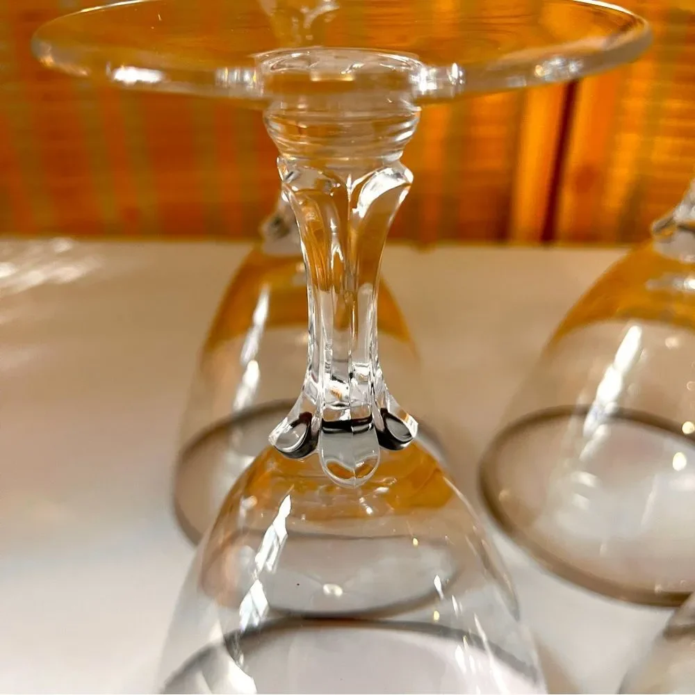 Vintage Fostoria platinum rim wedding ring crystal glasses, set of six